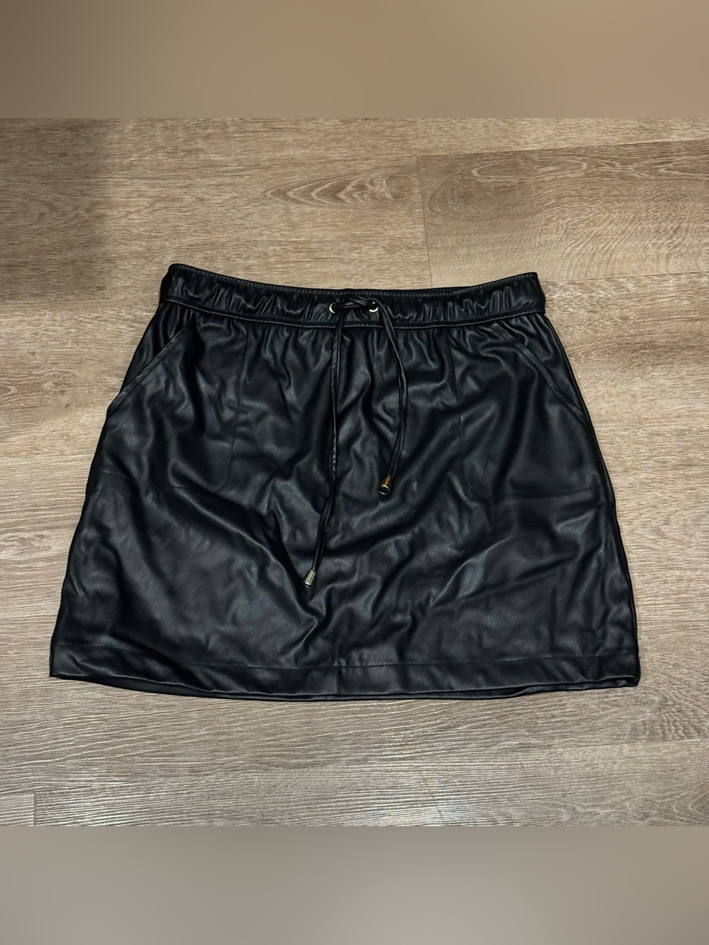 Ci Sono Black Faux Leather Drawstring Mini Skirt